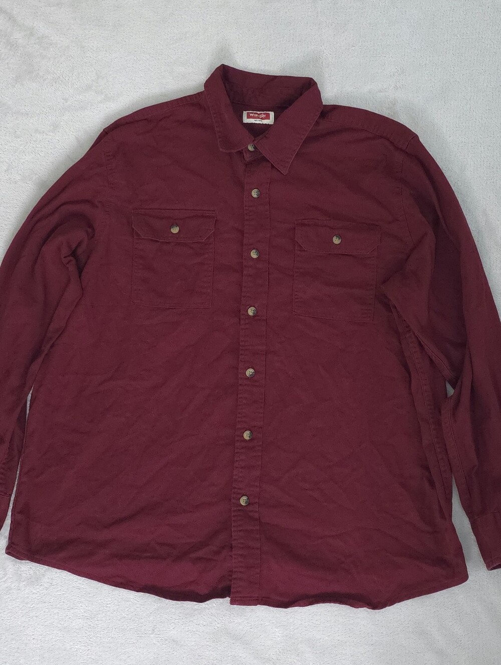 Wrangler Mens Size XL Red Long Sleeve Button Up Work Shirt 2 Pocket